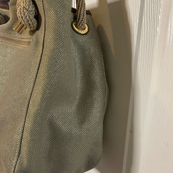 MICHAEL Michael Kors Metallic Khaki /Brown Canvas and Leather Medium Isla Tote - Picture 6 of 16